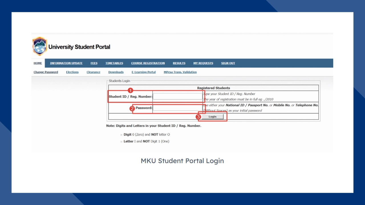 Log in MKU Portal