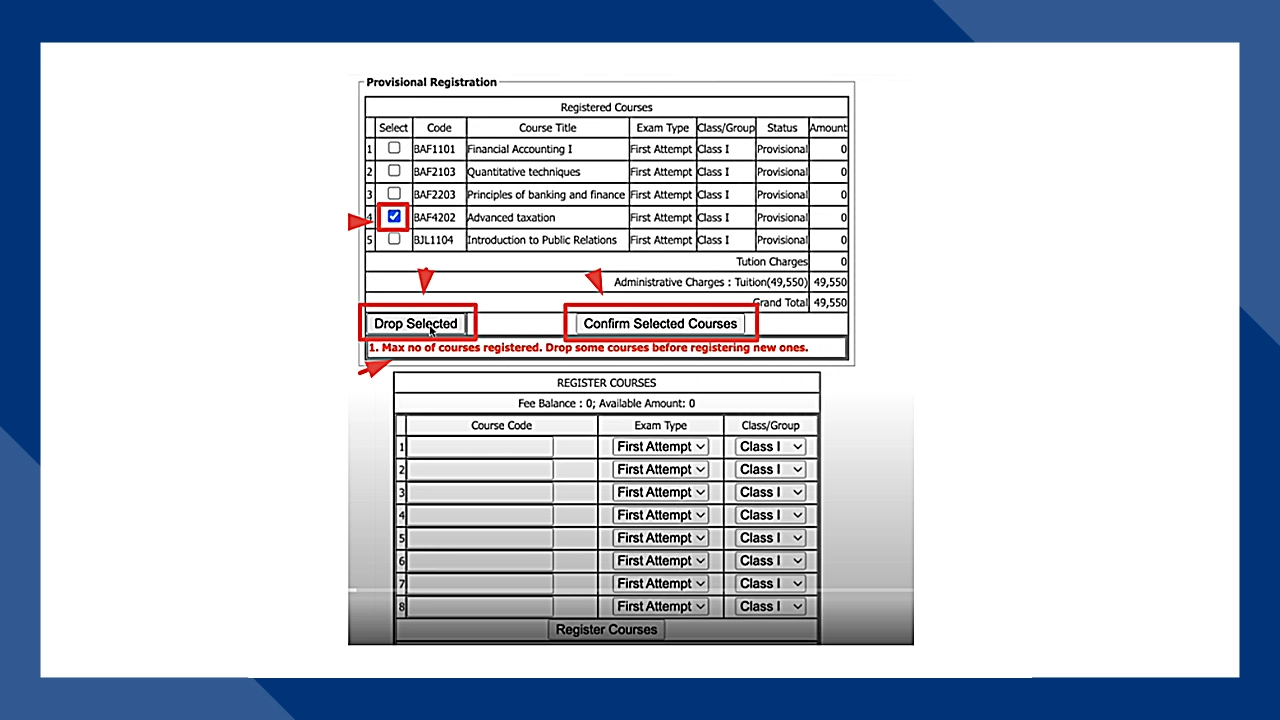 select your desired courses